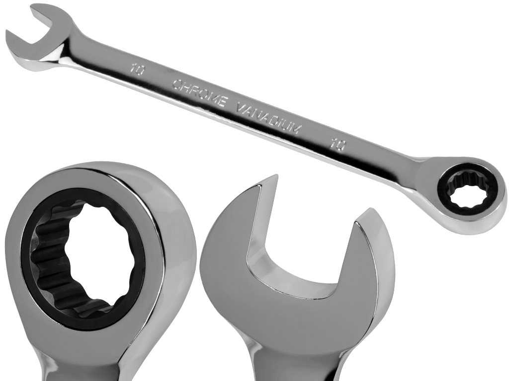 10mm Metric Chromed Ratchet Gear Spanner Fixed Head Combination Wrench